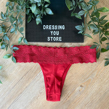 Load image into Gallery viewer, LACE-WAIST THONG PANTY - RED
