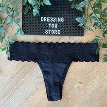 Load image into Gallery viewer, LACE-WAIST THONG PANTY - BLACK