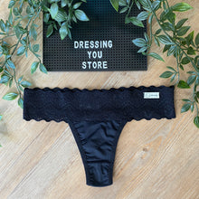 Load image into Gallery viewer, LACE-WAIST THONG PANTY - BLACK