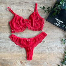 Load image into Gallery viewer, AUREA UNLINED LACE SET - RED (JUST LINGERIE SET BRA + PANTY)