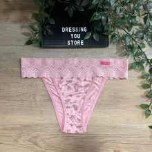 Load image into Gallery viewer, LACE-WAIST BRAZILIAN PANTY - LIGHT SALMON WITH FLOWERS