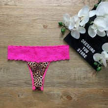 Load image into Gallery viewer, LACE-WAIST THONG PANTY - ANIMAL PRINT SHOCK PINK
