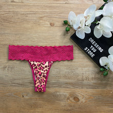 Load image into Gallery viewer, LACE-WAIST THONG PANTY - ANIMAL PRINT PINK