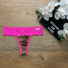 Load image into Gallery viewer, LACE-WAIST THONG PANTY - ANIMAL PRINT SHOCK PINK