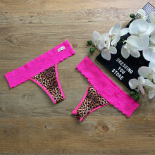 Load image into Gallery viewer, LACE-WAIST THONG PANTY - ANIMAL PRINT SHOCK PINK