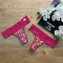 Load image into Gallery viewer, LACE-WAIST THONG PANTY - ANIMAL PRINT PINK