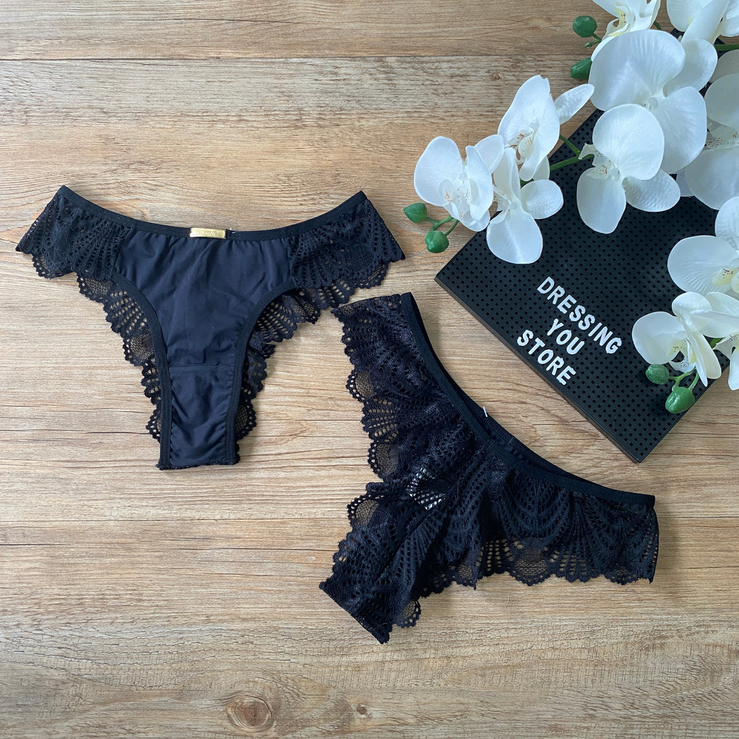 MICROFIBRE/LACE PANTY - BLACK