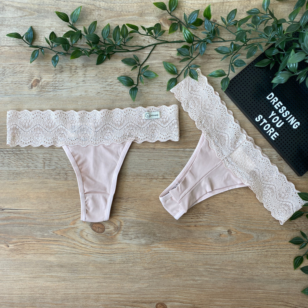LACE-WAIST THONG PANTY - BEIGE