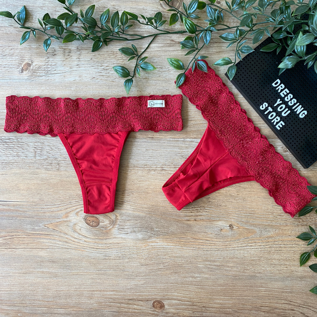 LACE-WAIST THONG PANTY - RED