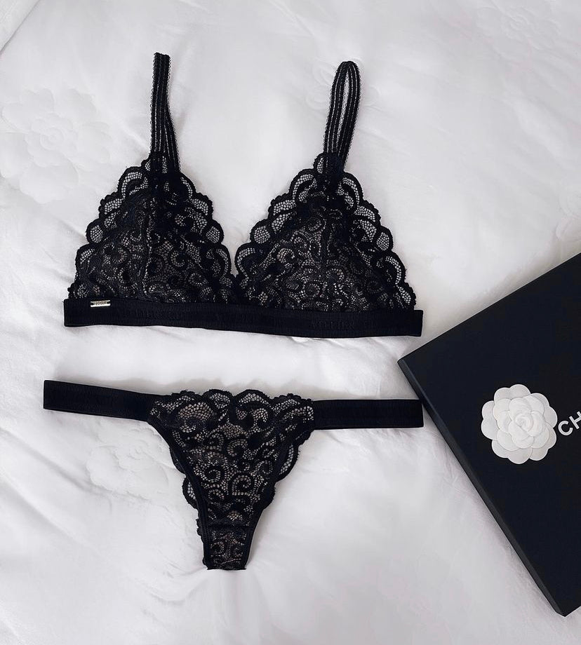 MEYSE UNLINED LACE SET - BLACK