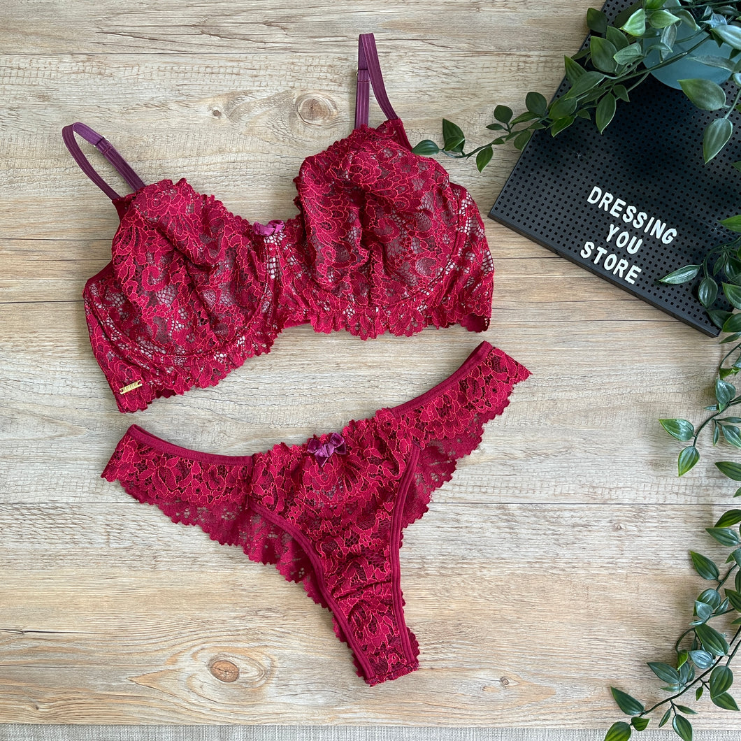 AFRODITE UNLINED LACE SET - BURGUNDY