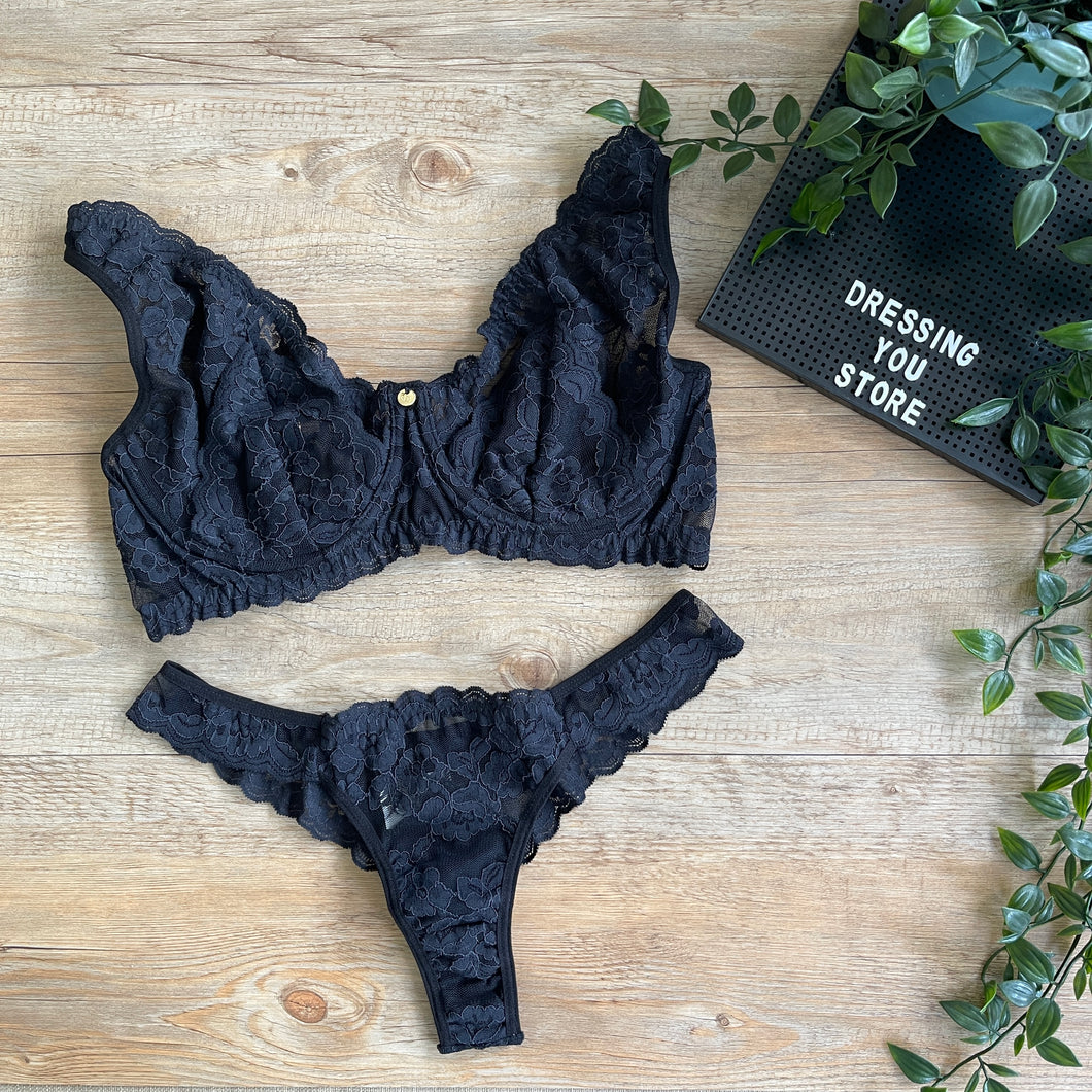 NICK UNLINED LACE SET - BLACK