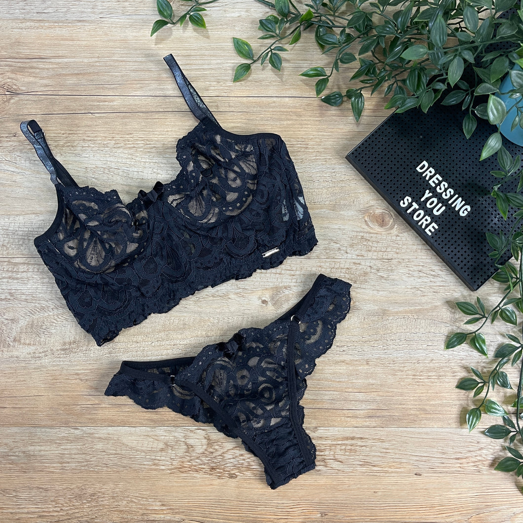 MARIA UNLINED LACE SET - BLACK