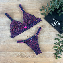 Load image into Gallery viewer, MAYA UNLINED LACE SET - DARK BLUE/PURPLE AND PINK

