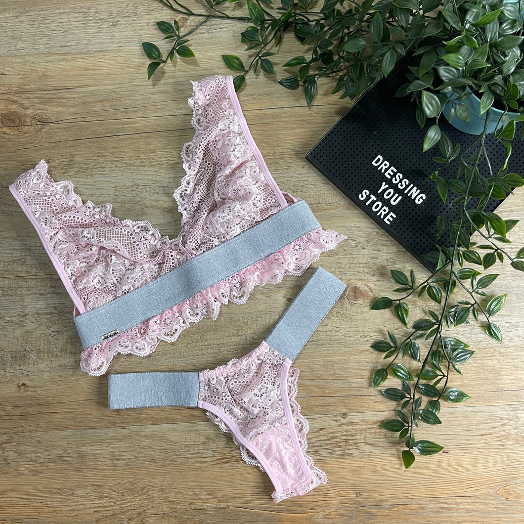 LUIZA UNLINED LACE SET - LIGHT PINK/GREY