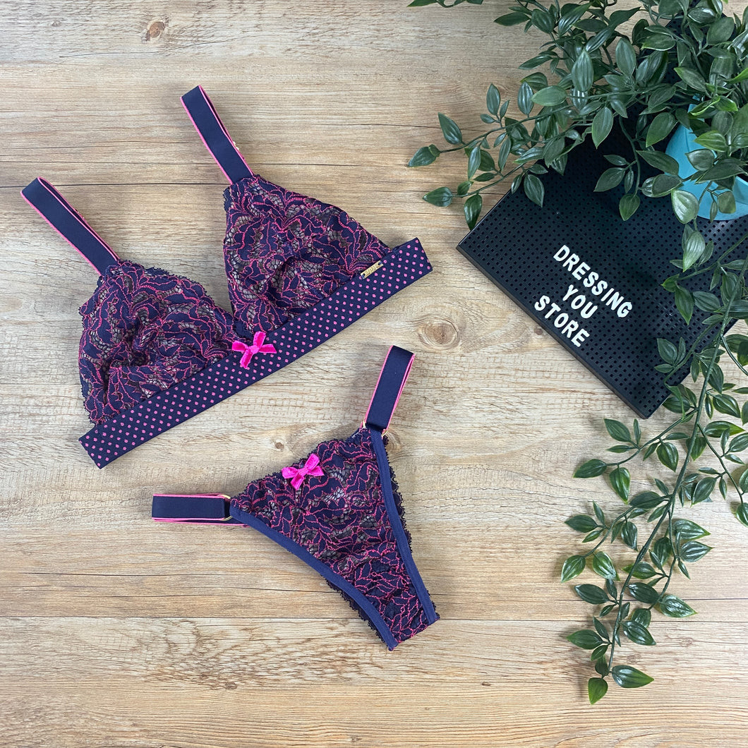 MAYA UNLINED LACE SET - DARK BLUE/PURPLE AND PINK